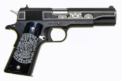 Colt "Mama Quilla Moon Goddess" Govt 1911, 38 Super, 5" Barrel, Polished Blue, Silver Inlay Engraved, Talo 1 of 500, New.