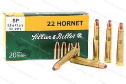 22 Hornet S&B 45gr SP Ammo, 20rd Box.