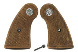 Colt Official Police Wood Grips by SILE, Checkered Wood With Medallions.