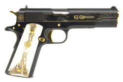 Colt "El Compadre" Govt 1911, 38 Super, 5" Barrel, Polished Blue, Gold Inlay Engraved Slide, 1 of 500, New.